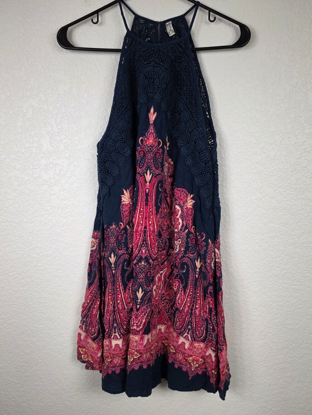 Free People Boho Printed Small Blue Pink Mini Shift Dress